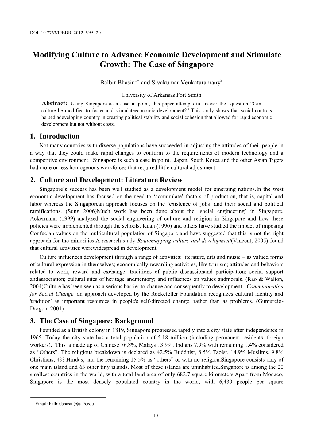 Modifying Culture to Advance Economic Development and Stimulate Growth: the Case of Singapore