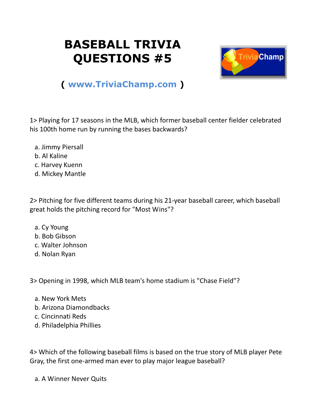 Baseball Trivia Questions #5