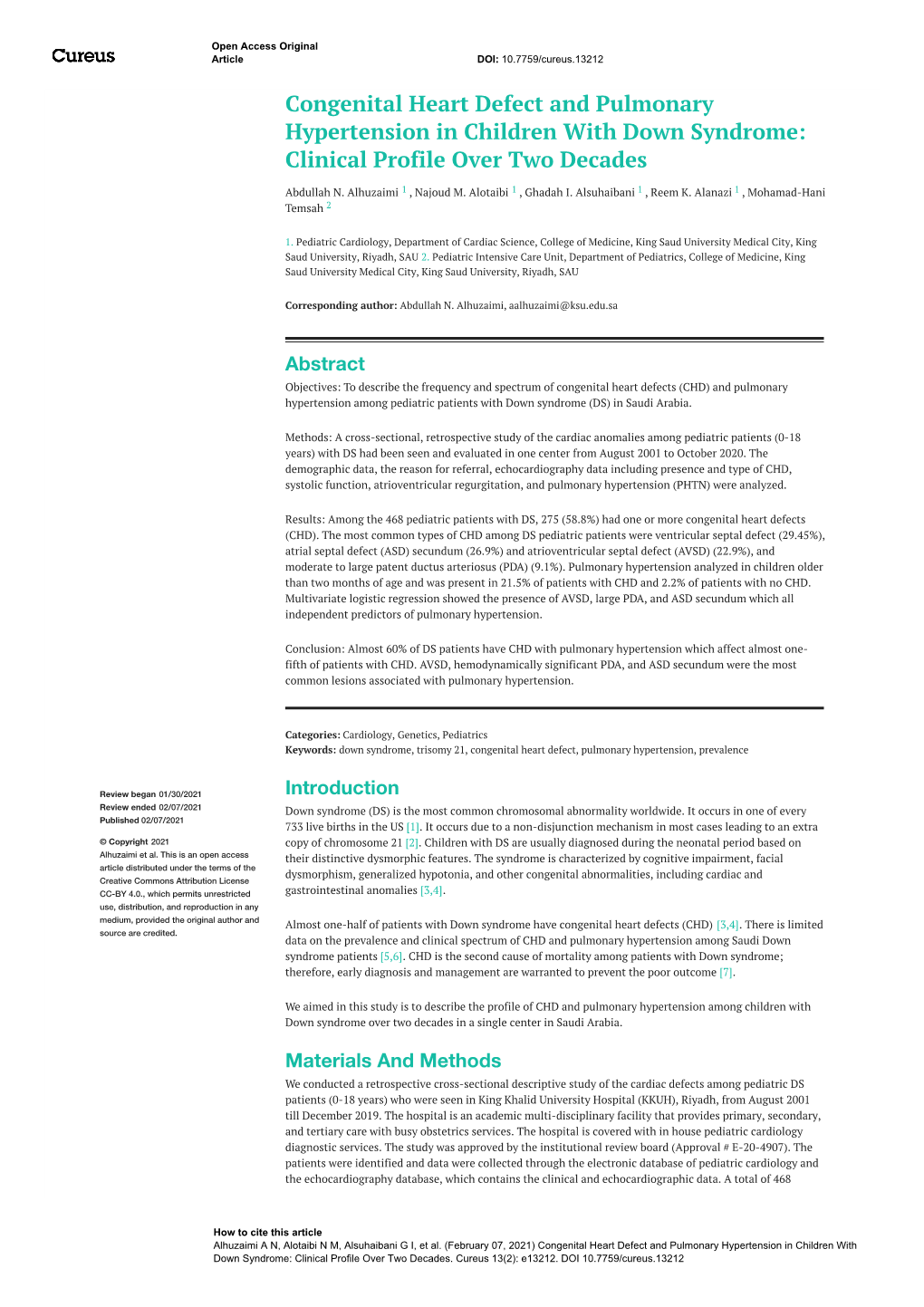 Congenital Heart Defect and Pulmonary Hypertension in Children with Down Syndrome: Clinical Profile Over Two Decades