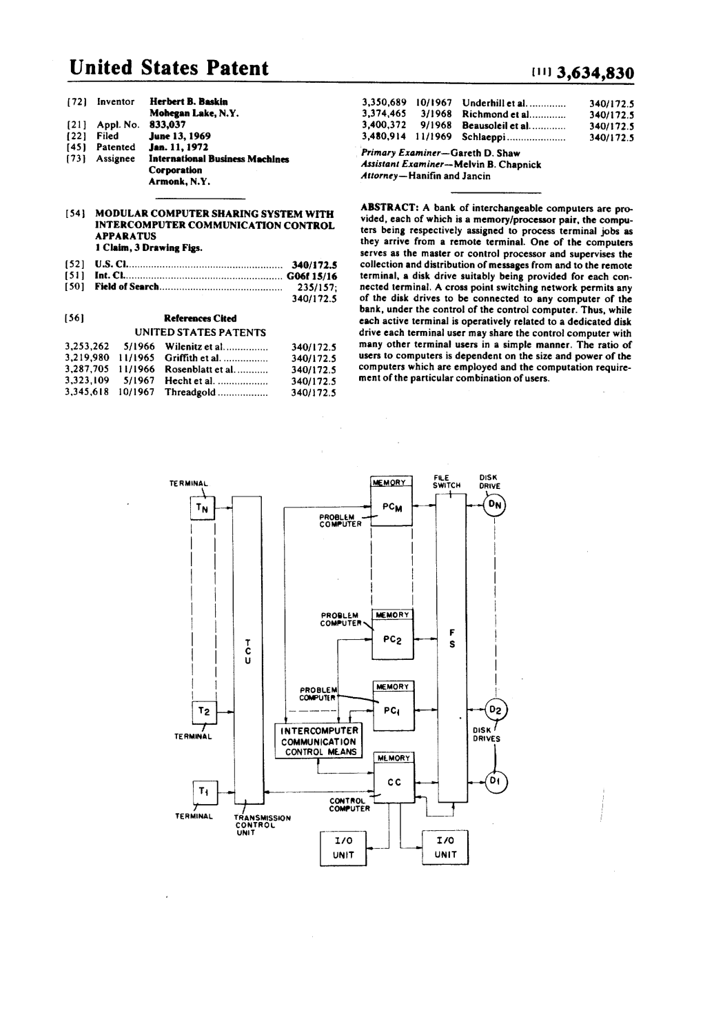 United States Patent (II) 3,634,830 72 Inventor Herbert B