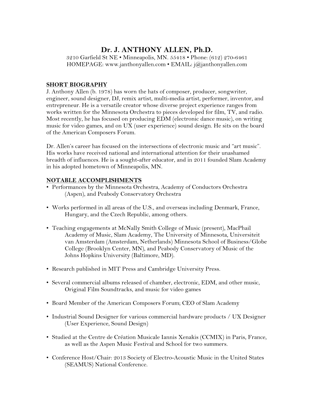 Dr. J. ANTHONY ALLEN, Ph.D. 3210 Garfield St NE • Minneapolis, MN