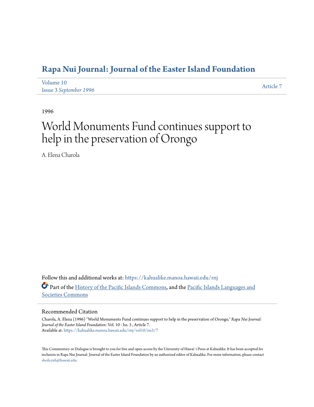 World Monuments Fund Continues Support to Help in the Preservation of Orongo A