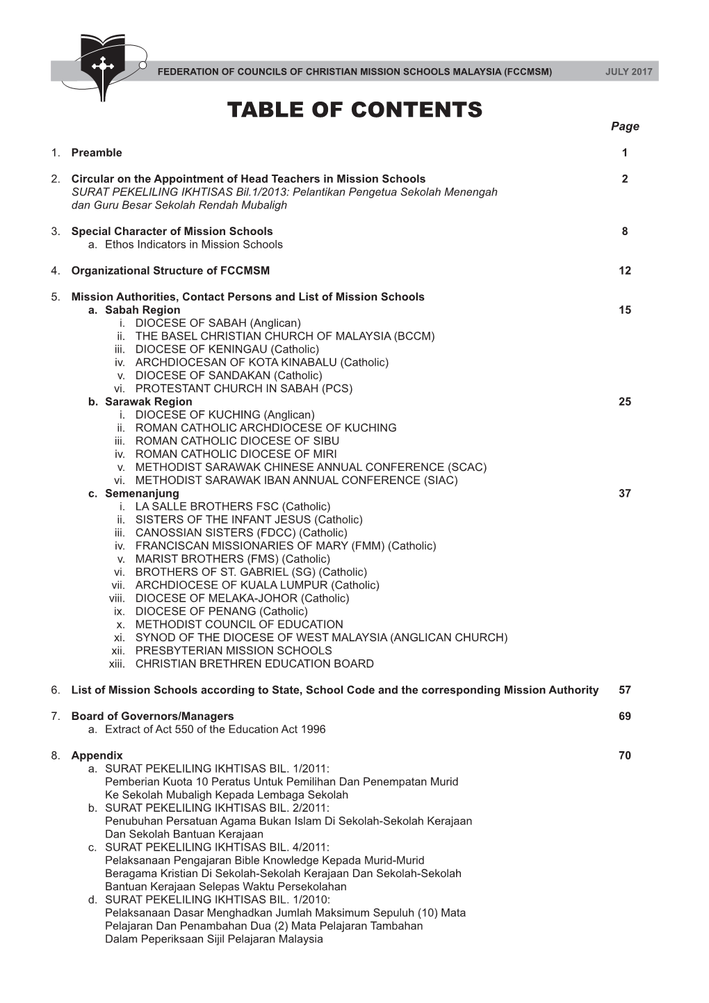 TABLE of CONTENTS Page