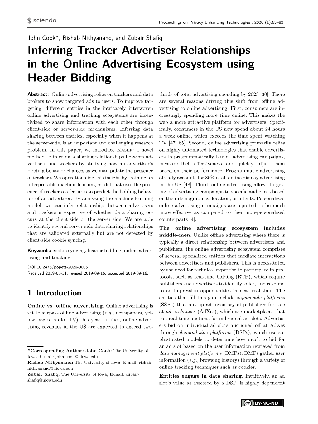 Inferring Tracker-Advertiser Relationships in the Online Advertising Ecosystem Using Header Bidding