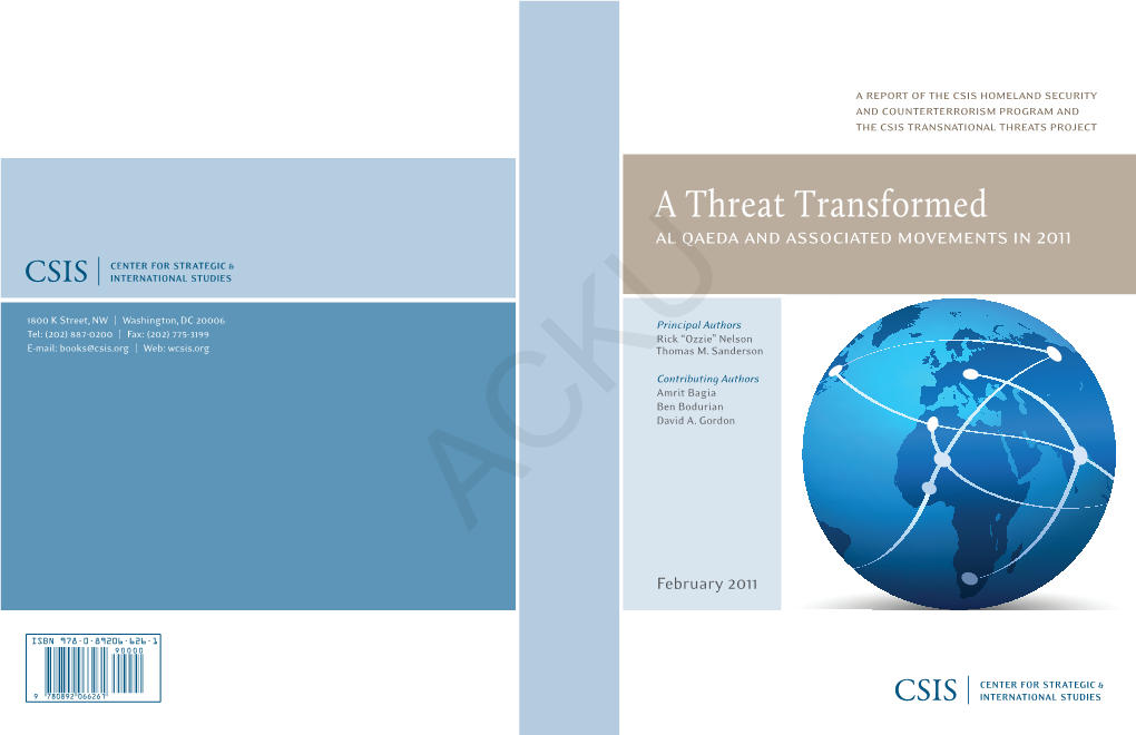 Ë|Xhskitcy066261zv*:+:!:+:! a Report of the Csis Homeland Security and Counterterrorism Program and the Csis Transnational Threats Project