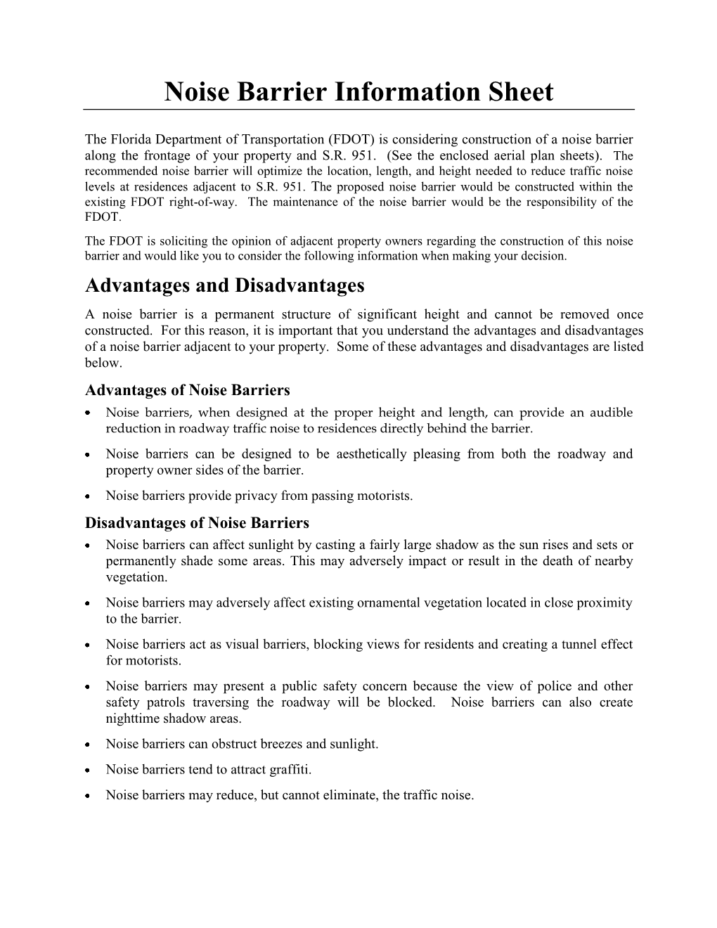 Noise Barrier Information Sheet