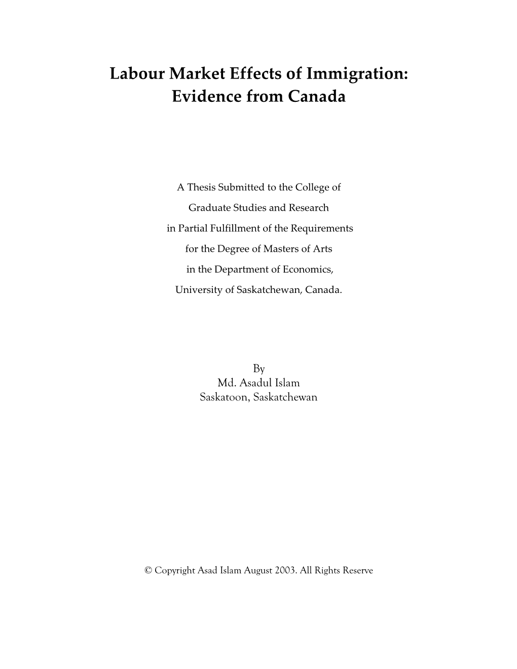 Labour Market Effects of Immigration: Evidence from Canada