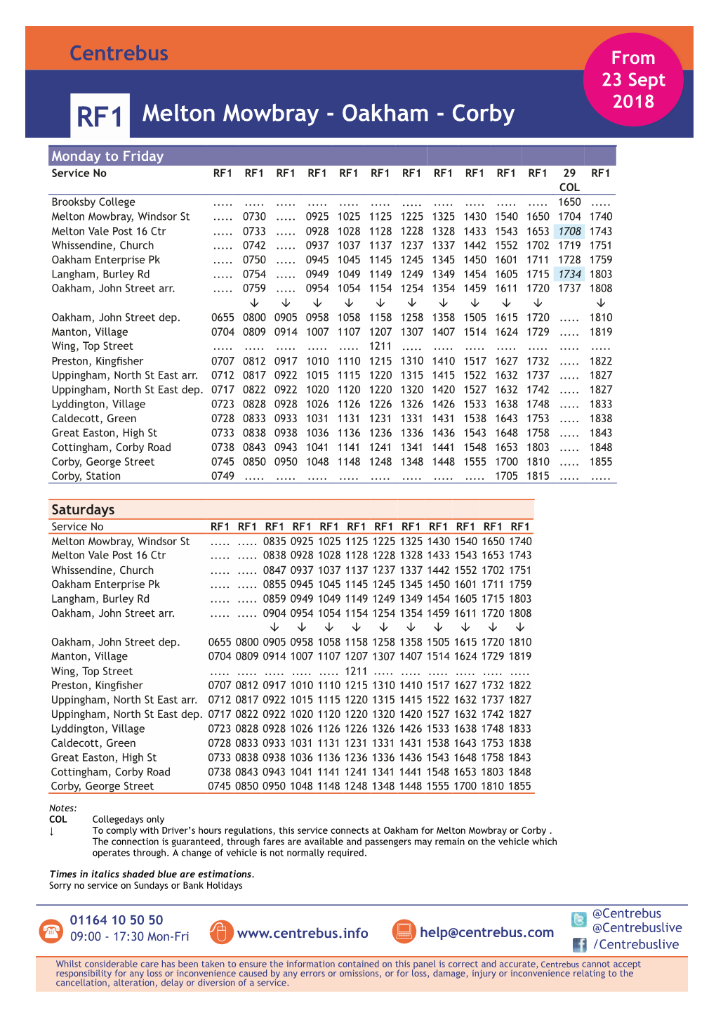 RF1 Corby - Oakham - Melton Mowbray