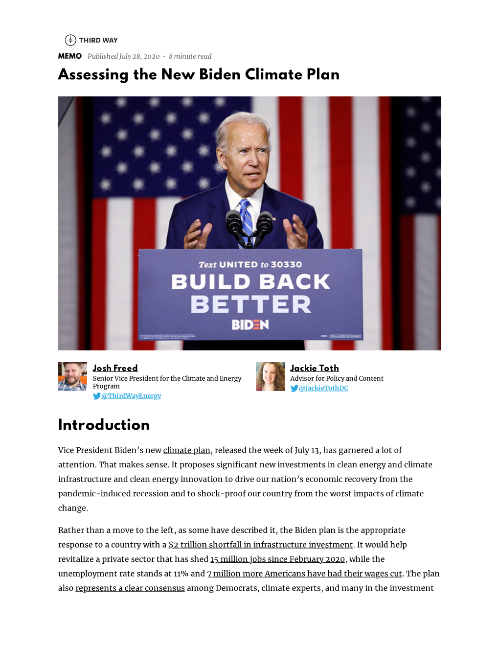 Assessing the New Biden Climate Plan Introduction