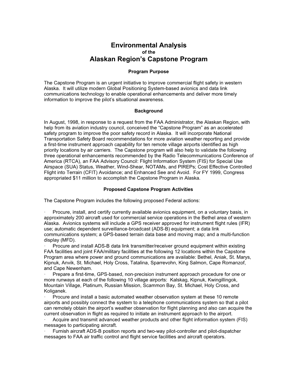 Environmental Analysis of the Alaskan Region’S Capstone Program