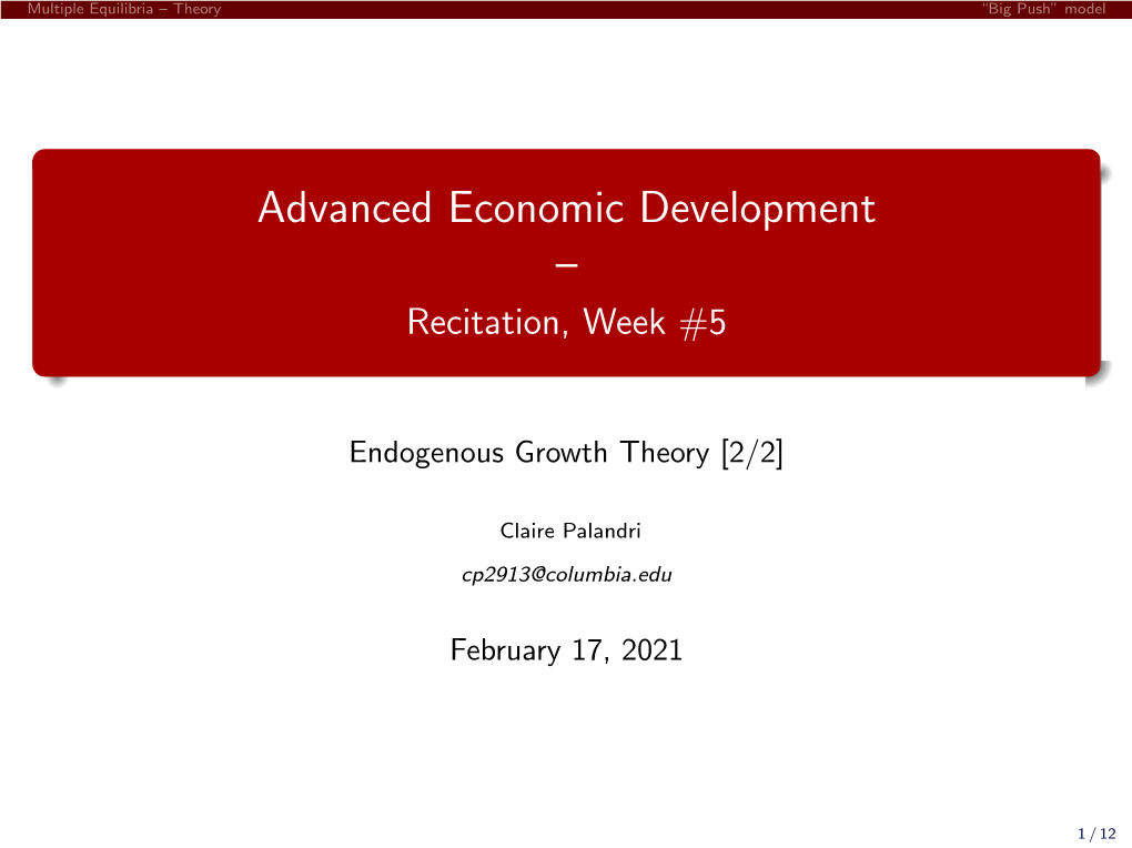 Advanced Economic Development – Recitation, Week #5