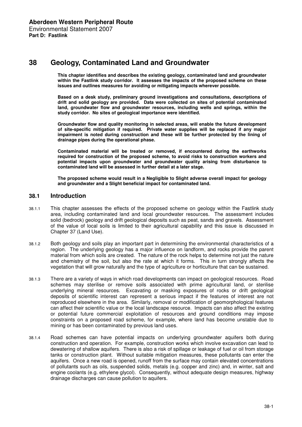 38 Geology, Contaminated Land and Groundwater