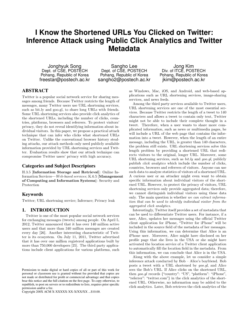 I Know the Shortened Urls You Clicked on Twitter: Inference Attack Using Public Click Analytics and Twitter Metadata