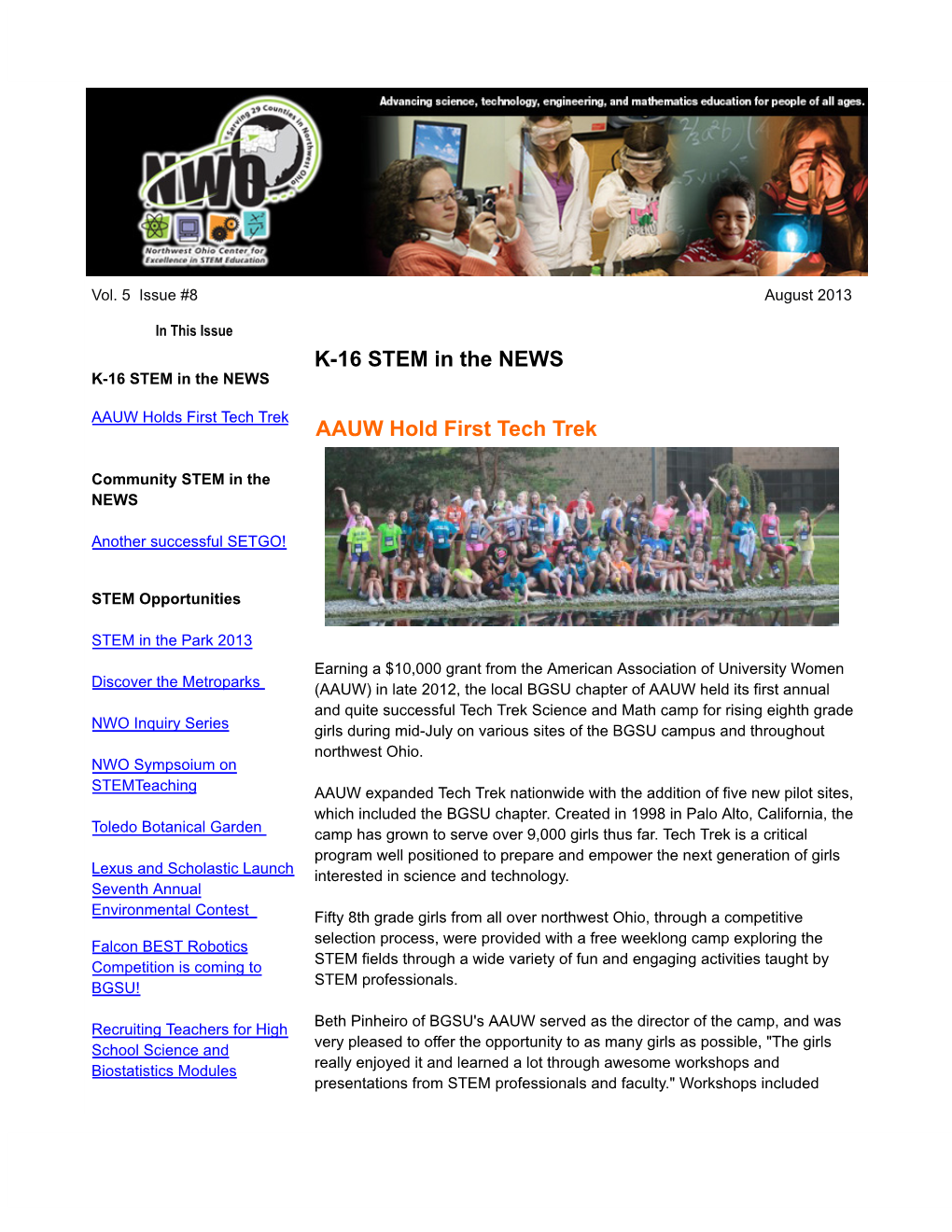 NWO STEM Newsletter August 2013