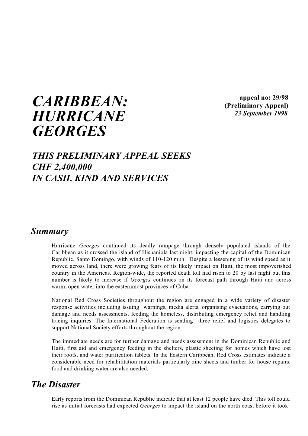 Caribbean Hurricane Georges