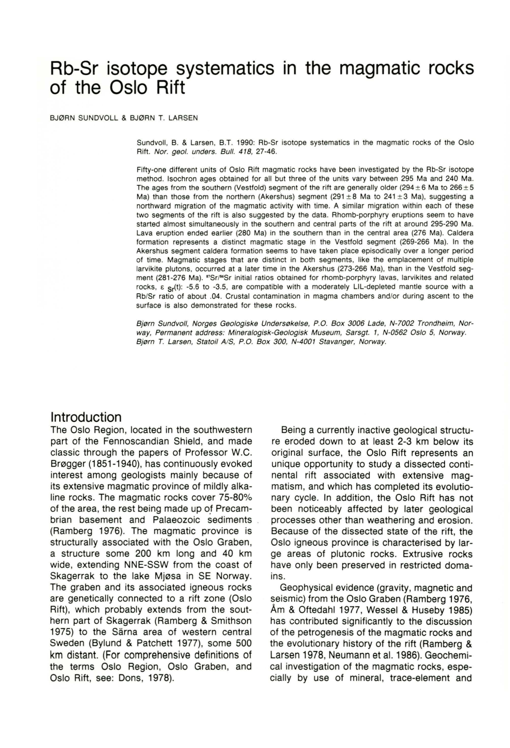 Rb-Sr Isotope Systematics in the Magmatic Rocks of the Oslo Rift