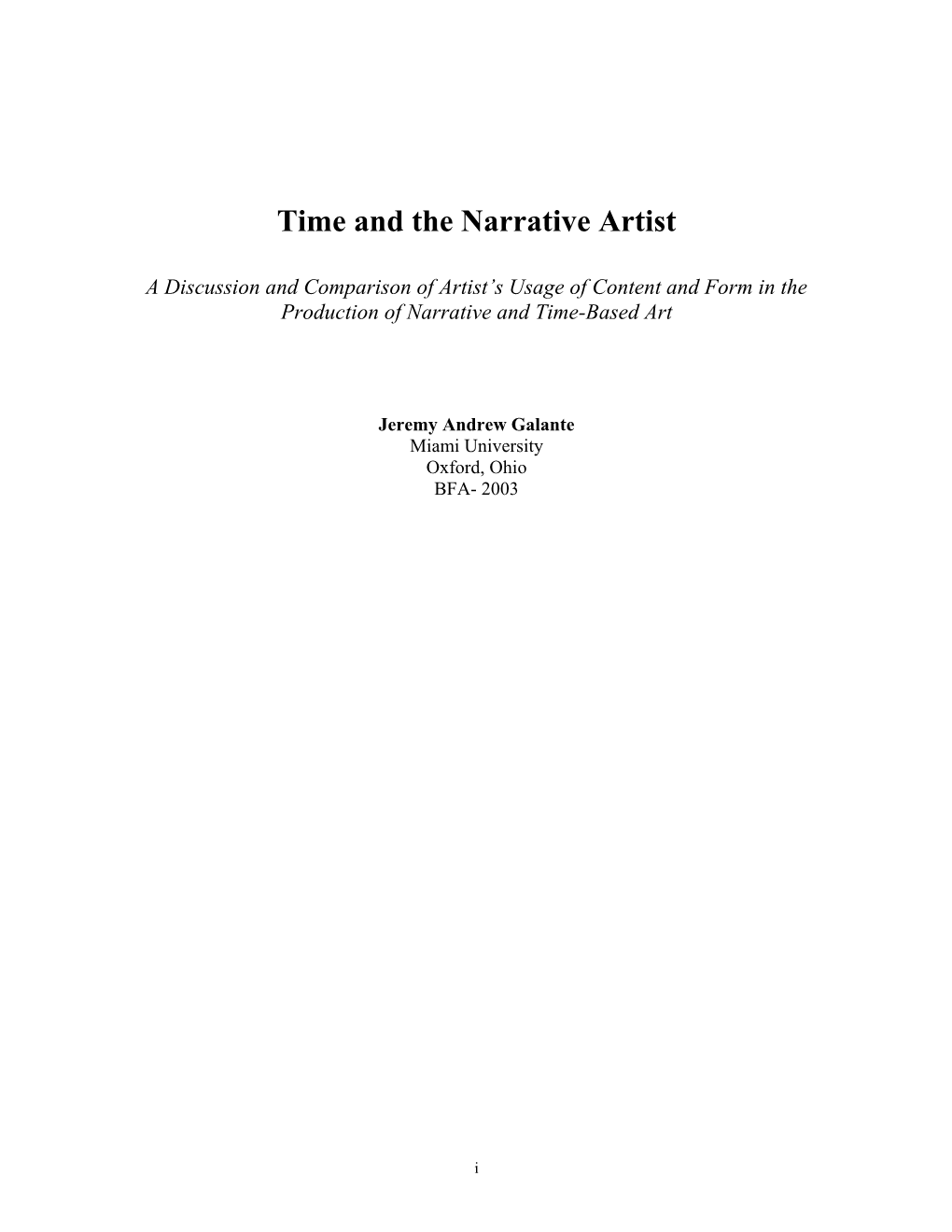 Time and the Narrative Artist