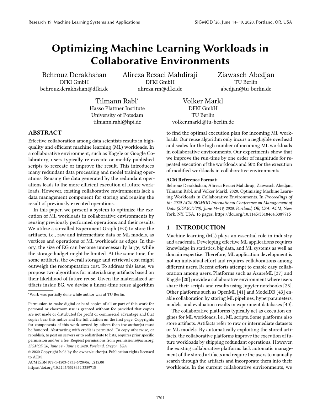 Optimizing Machine Learning Workloads in Collaborative