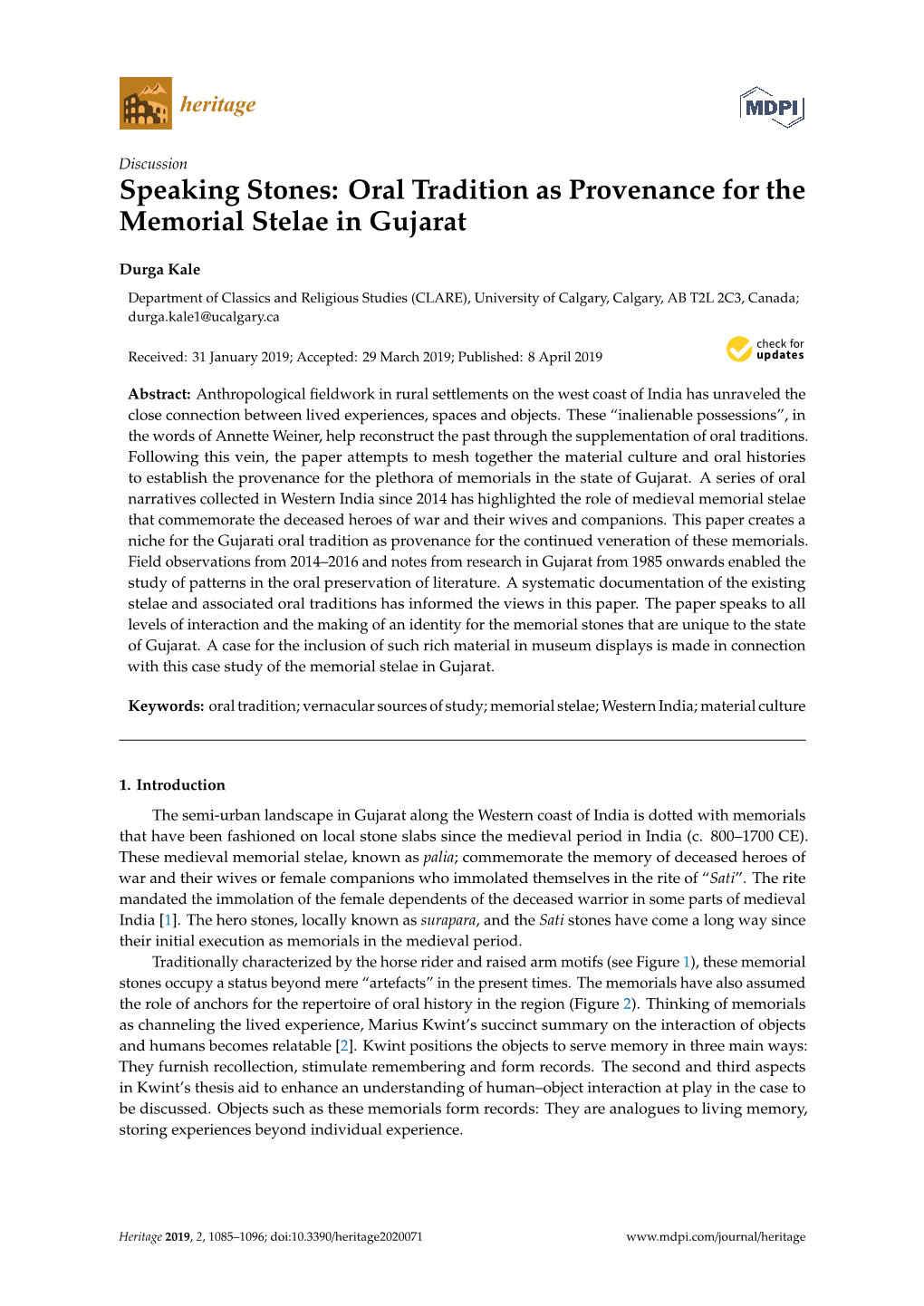 Oral Tradition As Provenance for the Memorial Stelae in Gujarat