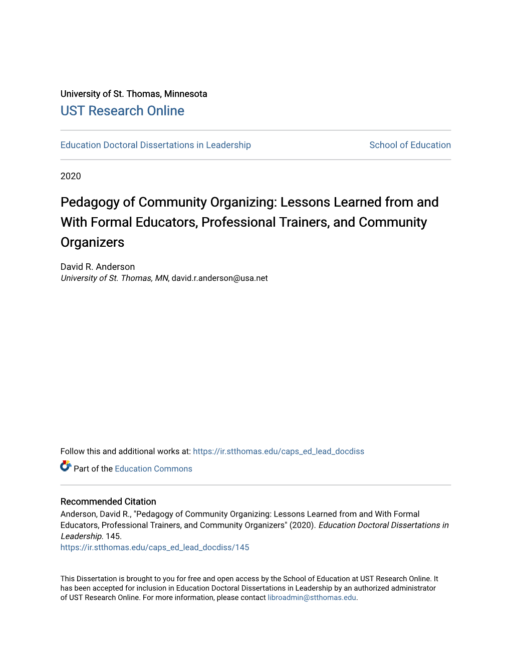 Pedagogy of Community Organizing: Lessons Learned from and with Formal Educators, Professional Trainers, and Community Organizers
