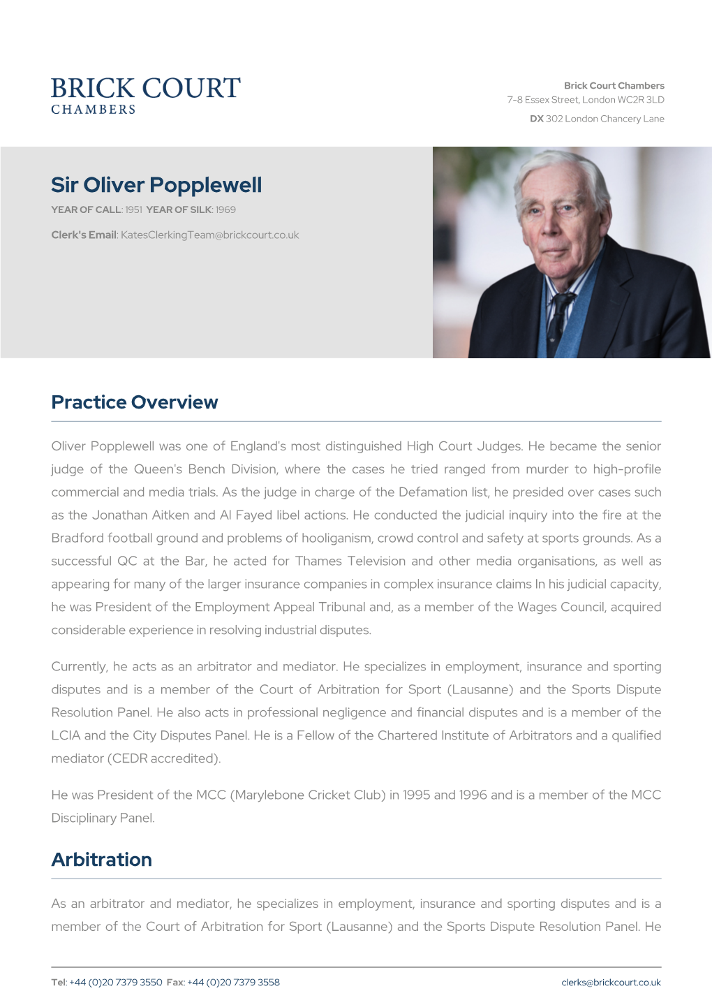 Sir Oliver Popplewell | Brick Court Chambers