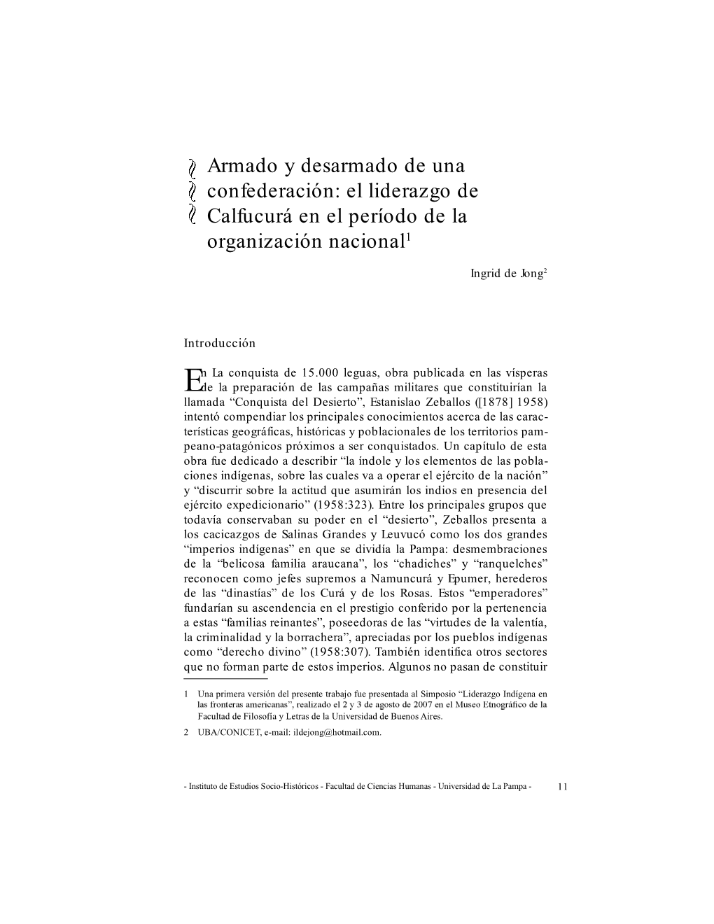 Armado Y Desarmado De Una Confederación: El Liderazgo De Calfucurá En El Período De La Organización Nacional1