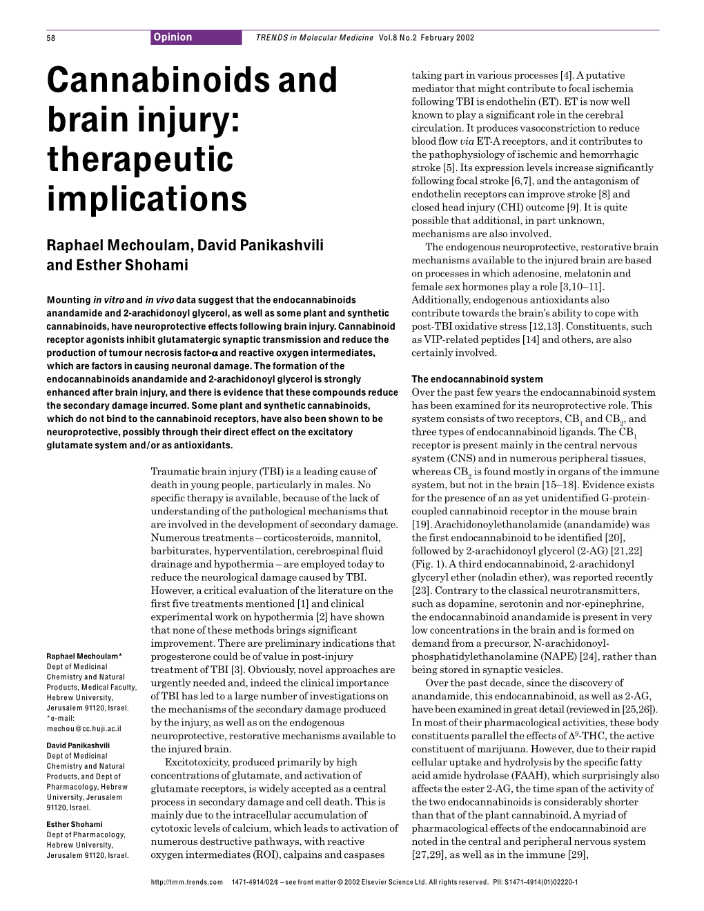 Cannabinoids and Brain Injury: Therapeutic Implications