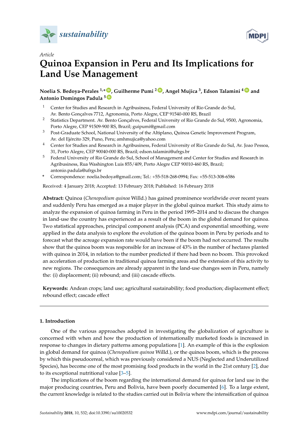 Quinoa Expansion in Peru and Its Implications for Land Use Management