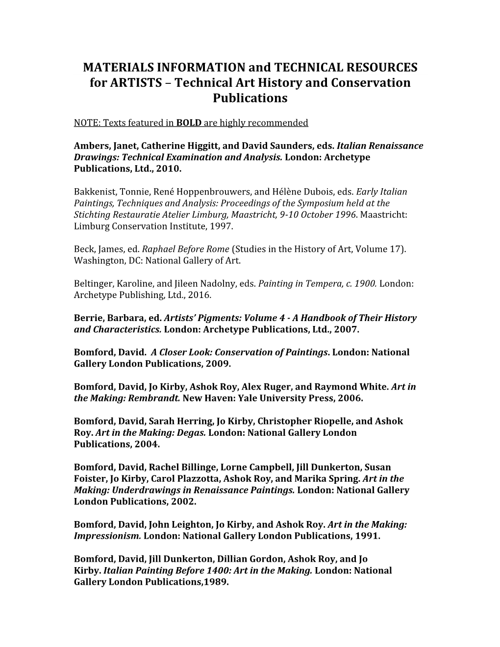 Technical Art History and Conservation Publications