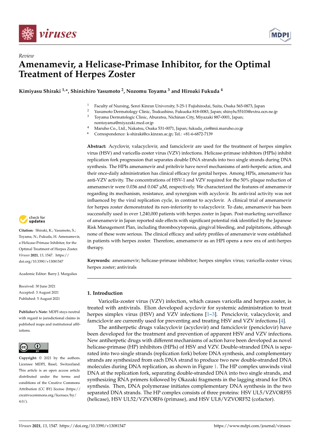 Amenamevir, a Helicase-Primase Inhibitor, for the Optimal Treatment of Herpes Zoster