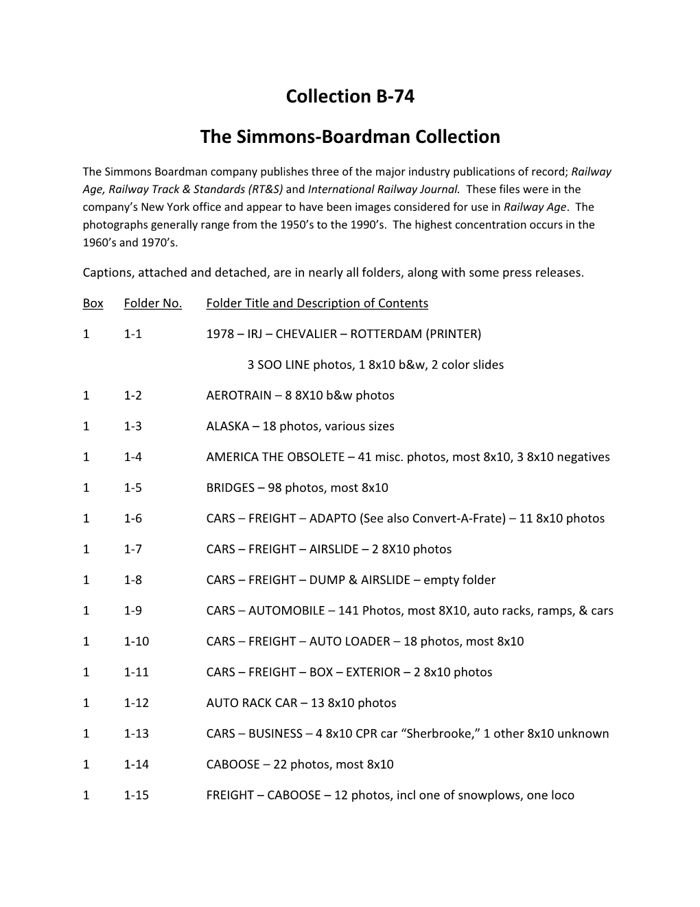 Collection B-74 the Simmons-Boardman Collection