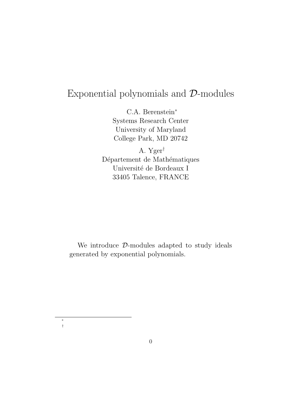 Exponential Polynomials and D-Modules