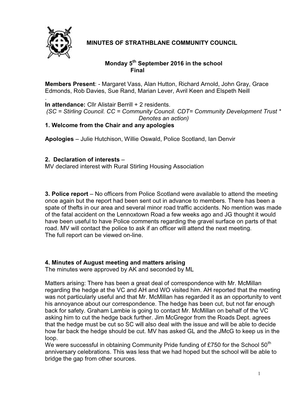 Minutes of Strathblane Community Council