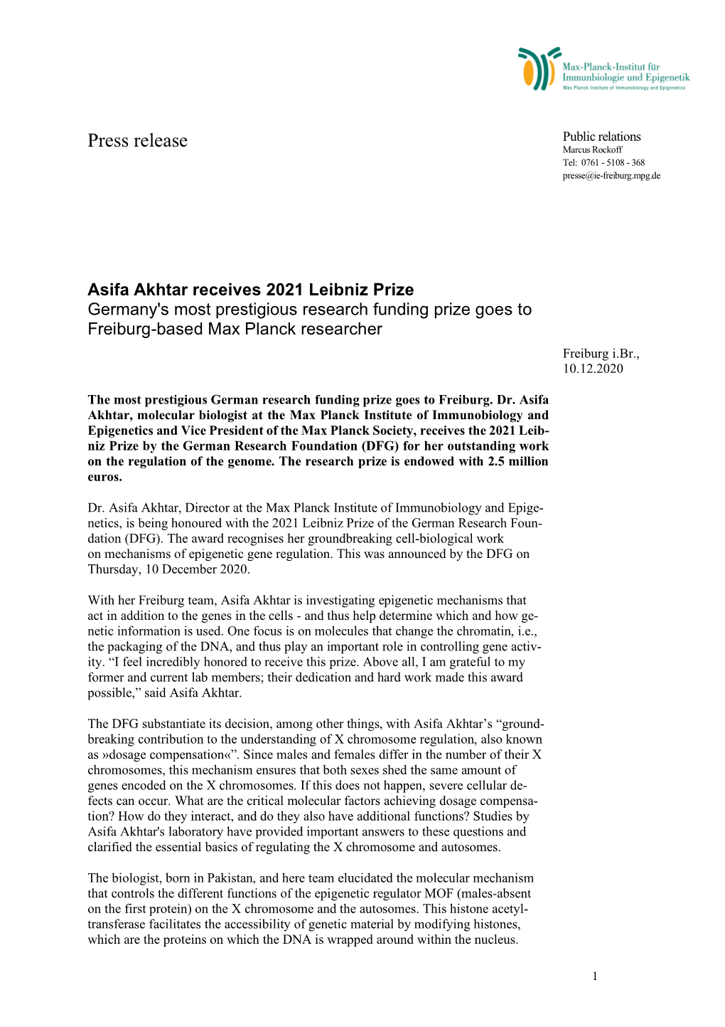 Press Release: 2021 Leibniz Prize to Asifa Akhtar