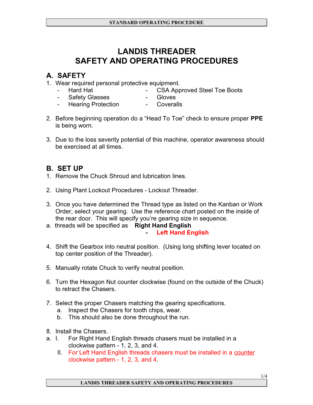 Safety and Operating Procedures