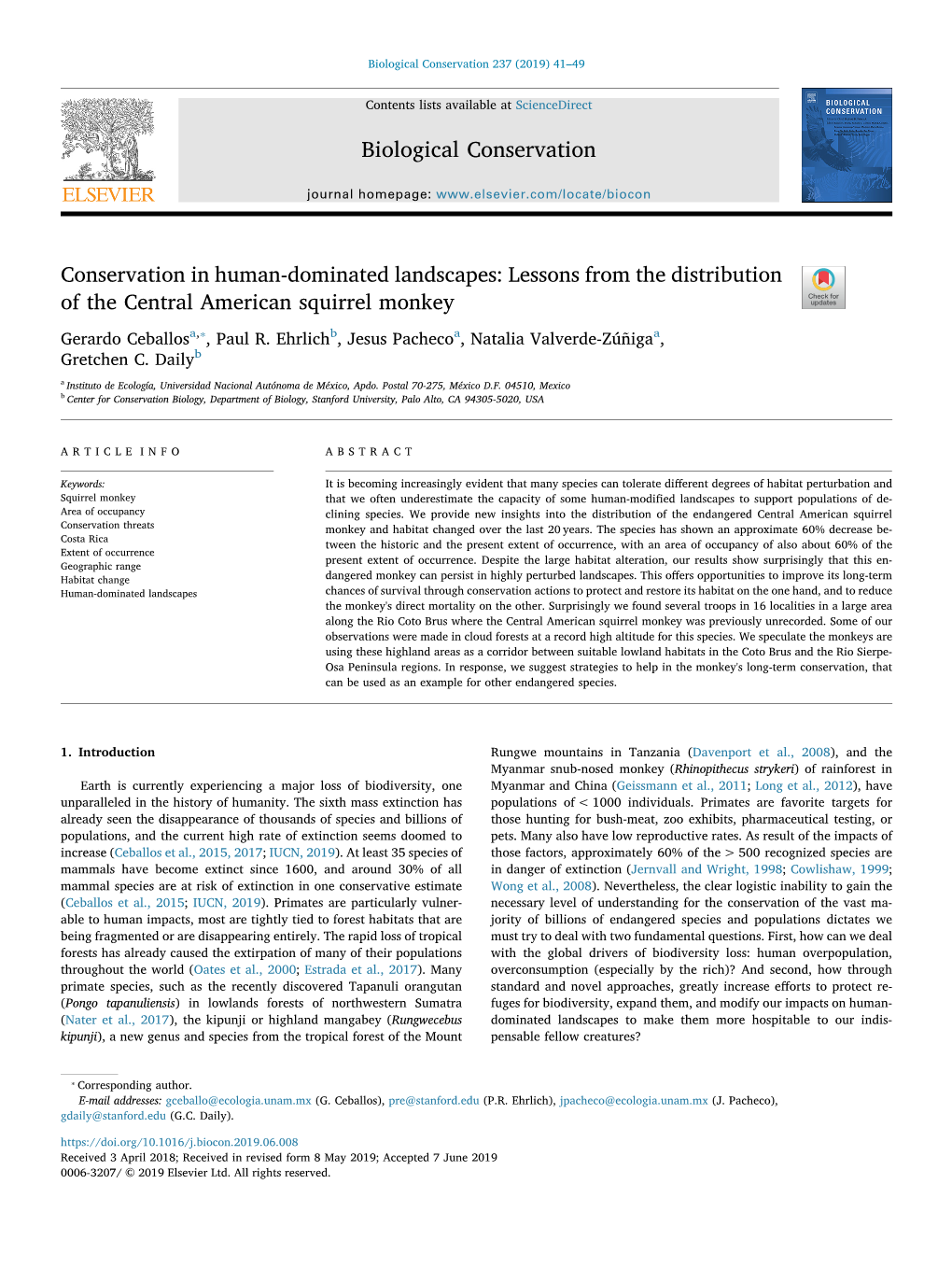 Conservation in Human-Dominated Landscapes Lessons from the Distribution of the Central American Squirrel Monkey