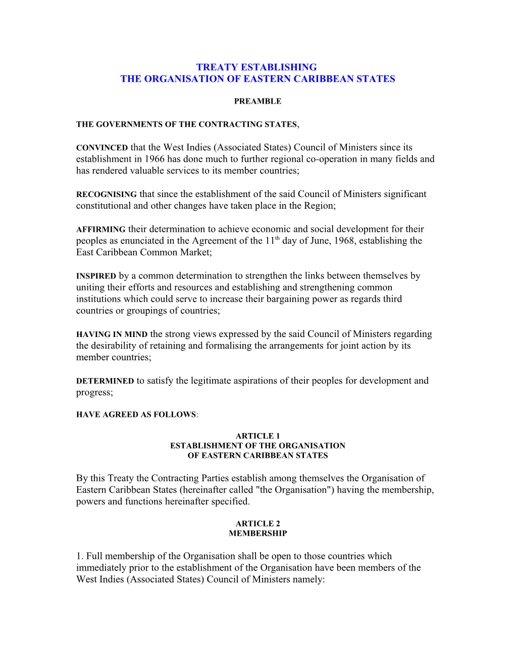 Treaty Establishing the Organisation of Eastern Caribbean States