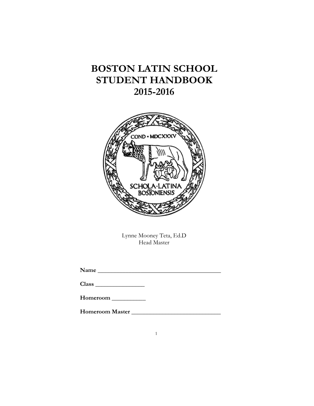 Boston Latin School Student Handbook 2015-2016