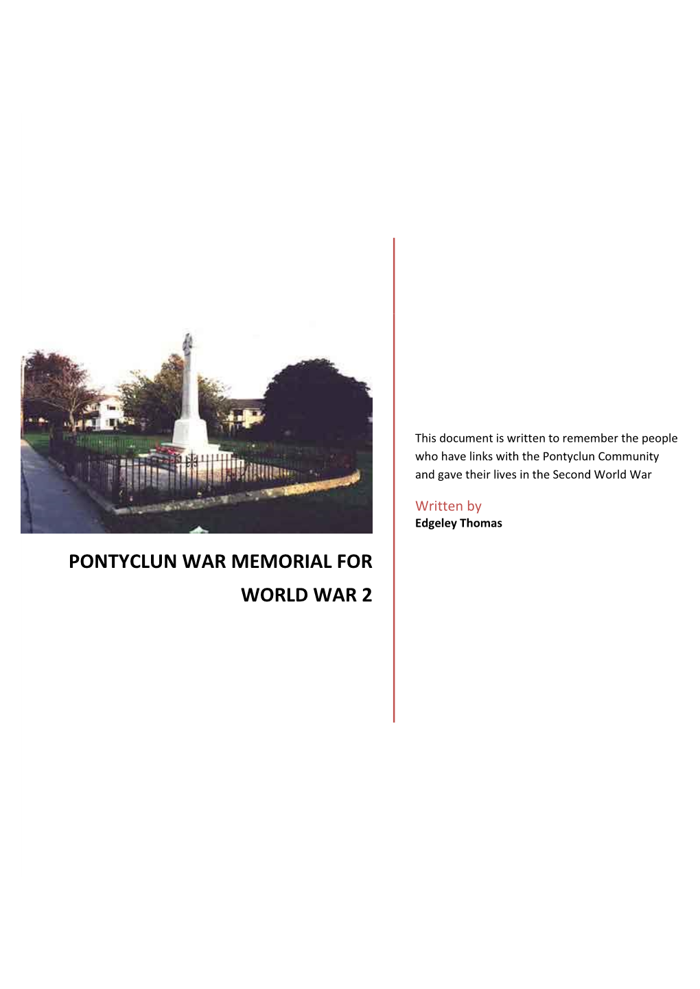 Pontyclun War Memorial for World War 2