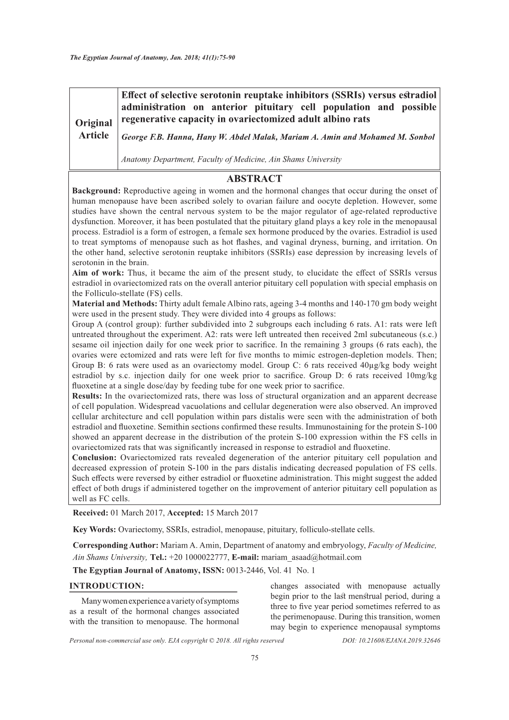 (Ssris) Versus Estradiol Administration on Anterior Pituitary