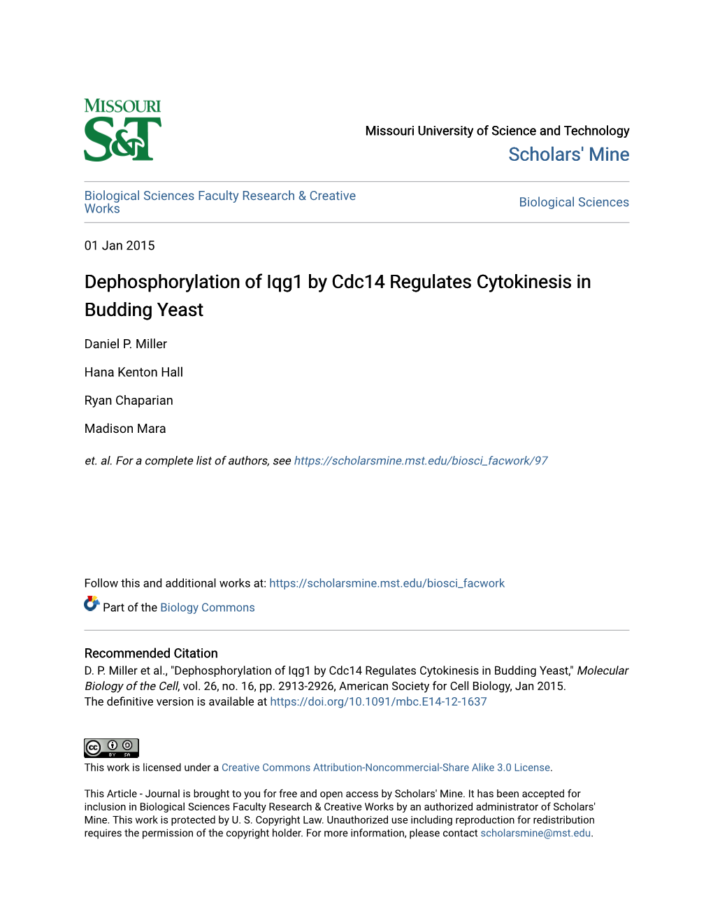 Dephosphorylation of Iqg1 by Cdc14 Regulates Cytokinesis in Budding Yeast