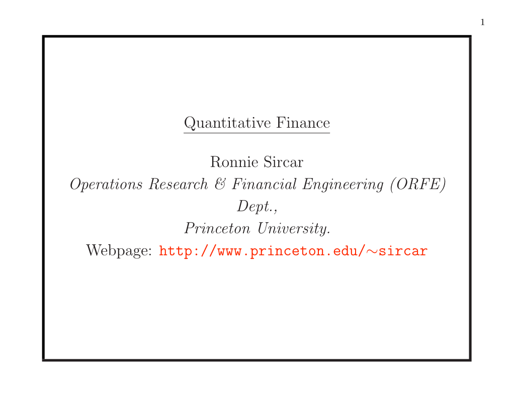 Quantitative Finance Ronnie Sircar Operations Research & Financial