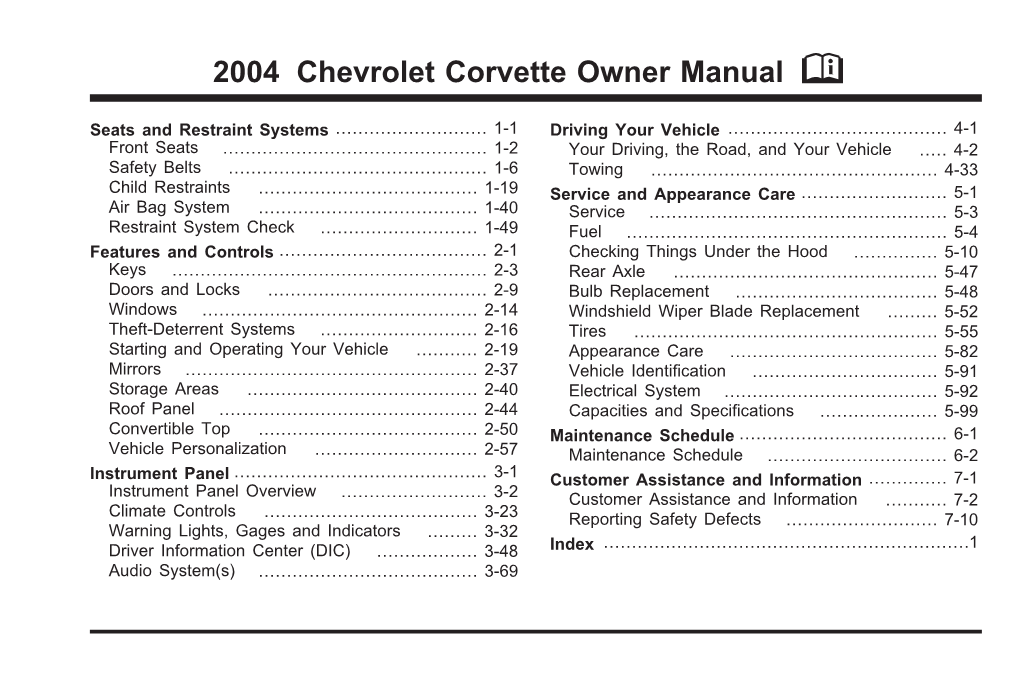 2004 Chevrolet Corvette Owner Manual M