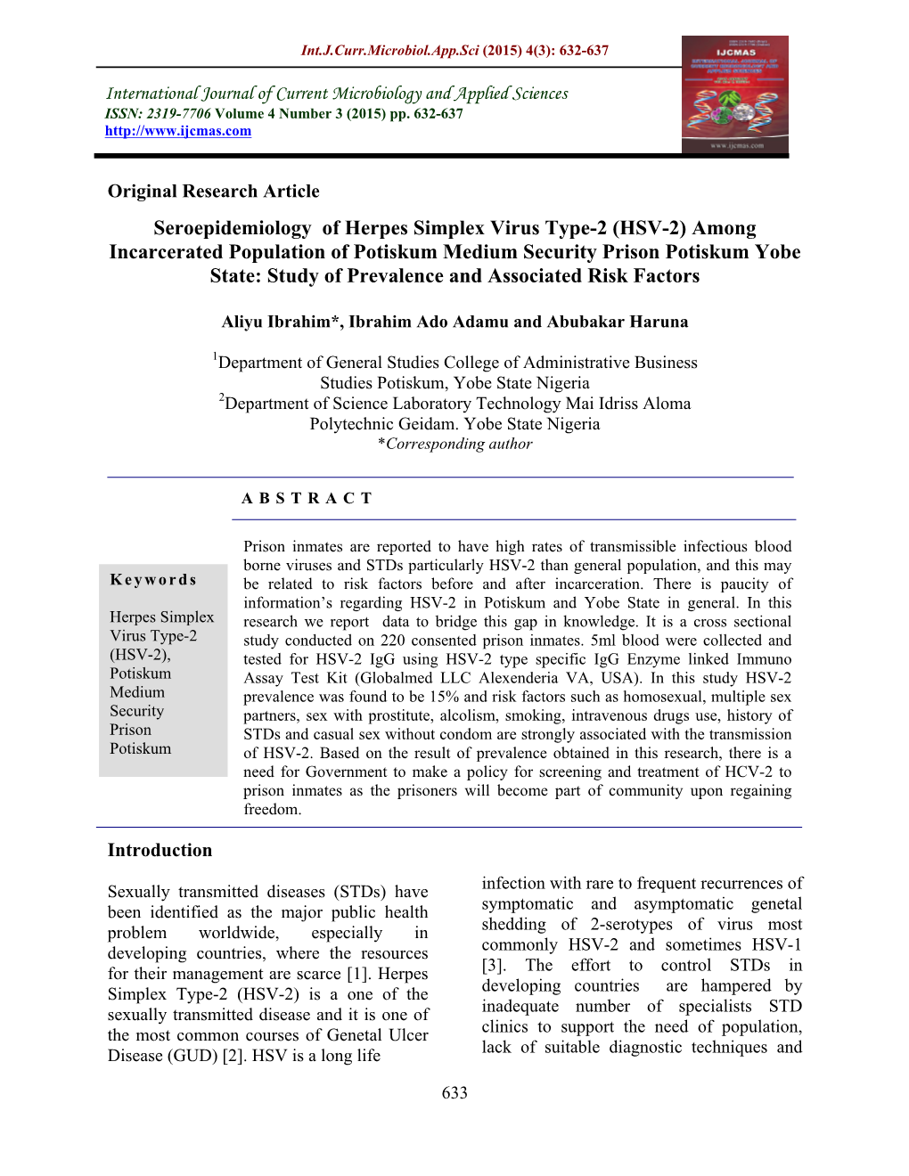 Seroepidemiology of Herpes Simplex Virus Type-2 (HSV-2) Among