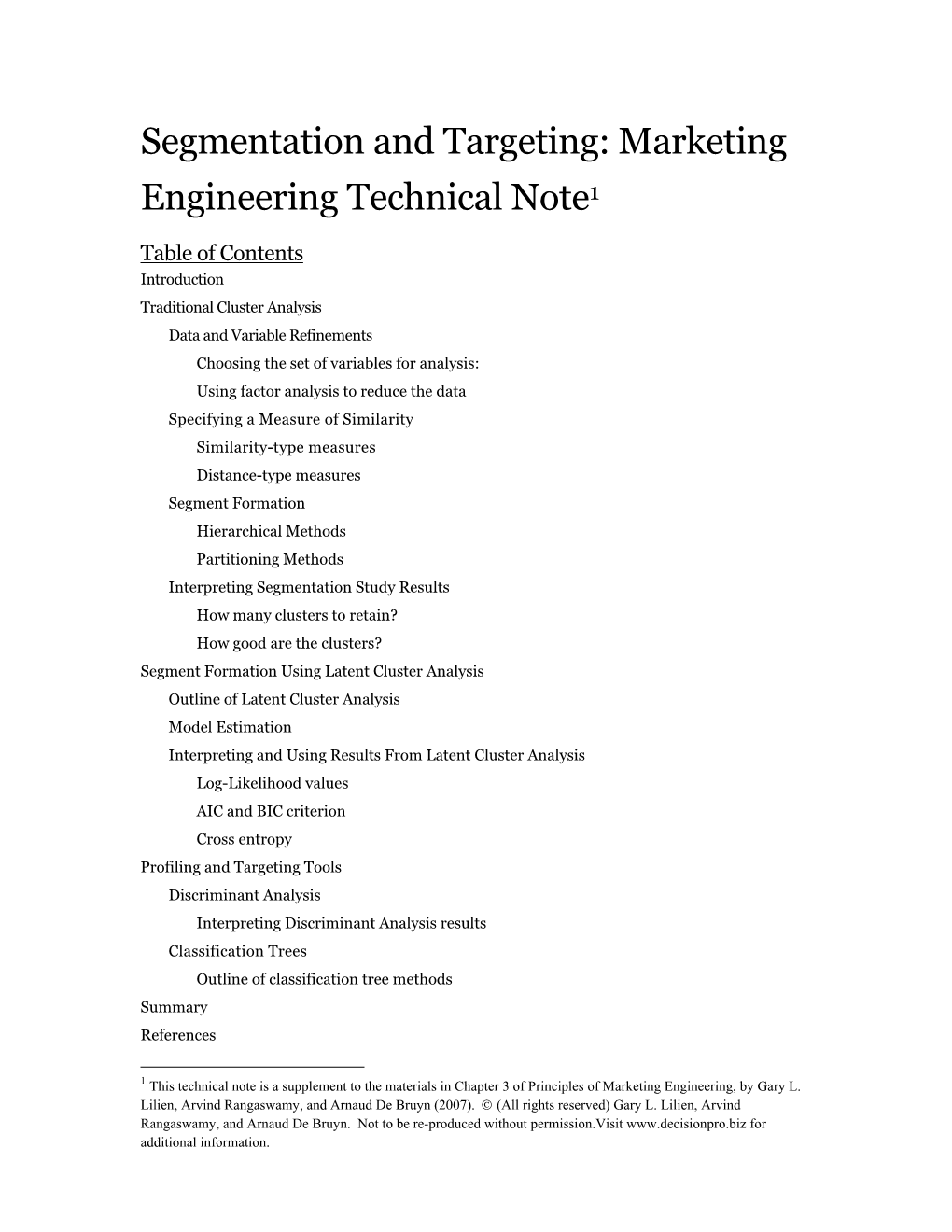 Segmentation and Targeting: Marketing Engineering Technical Note1