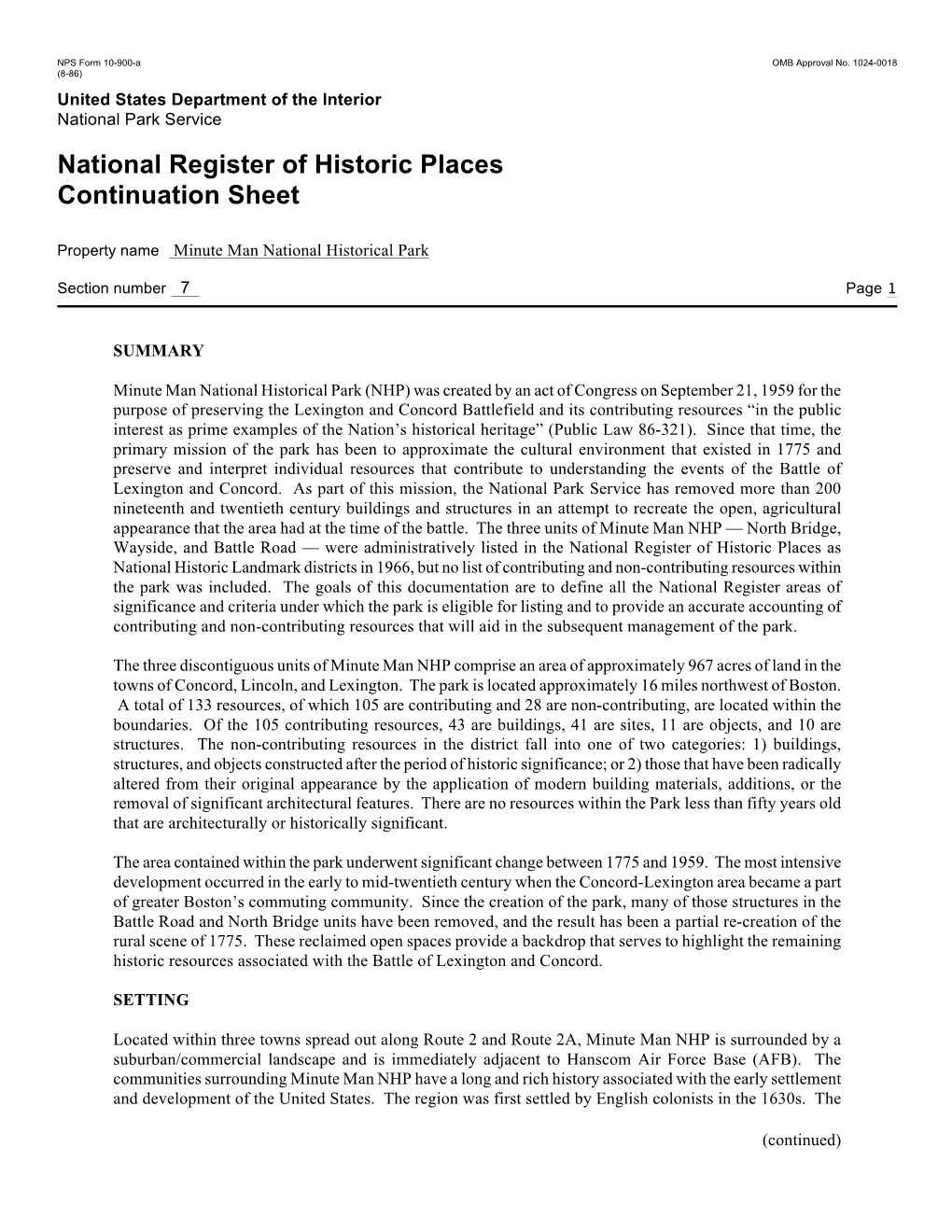 National Register of Historic Places Continuation Sheet