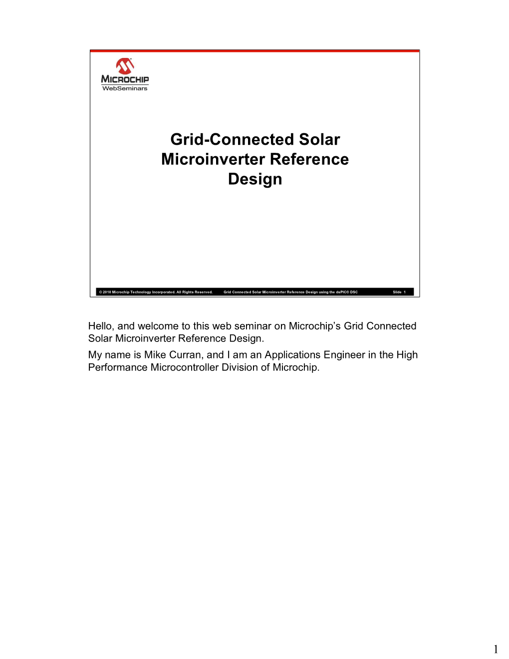 Grid-Connected Solar Microinverter Reference Design Webinar