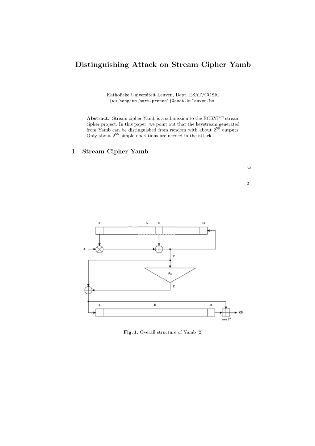 Distinguishing Attack on Stream Cipher Yamb