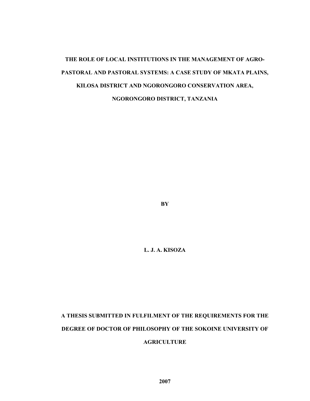 Pastoral and Pastoral Systems: a Case Study of Mkata Plains