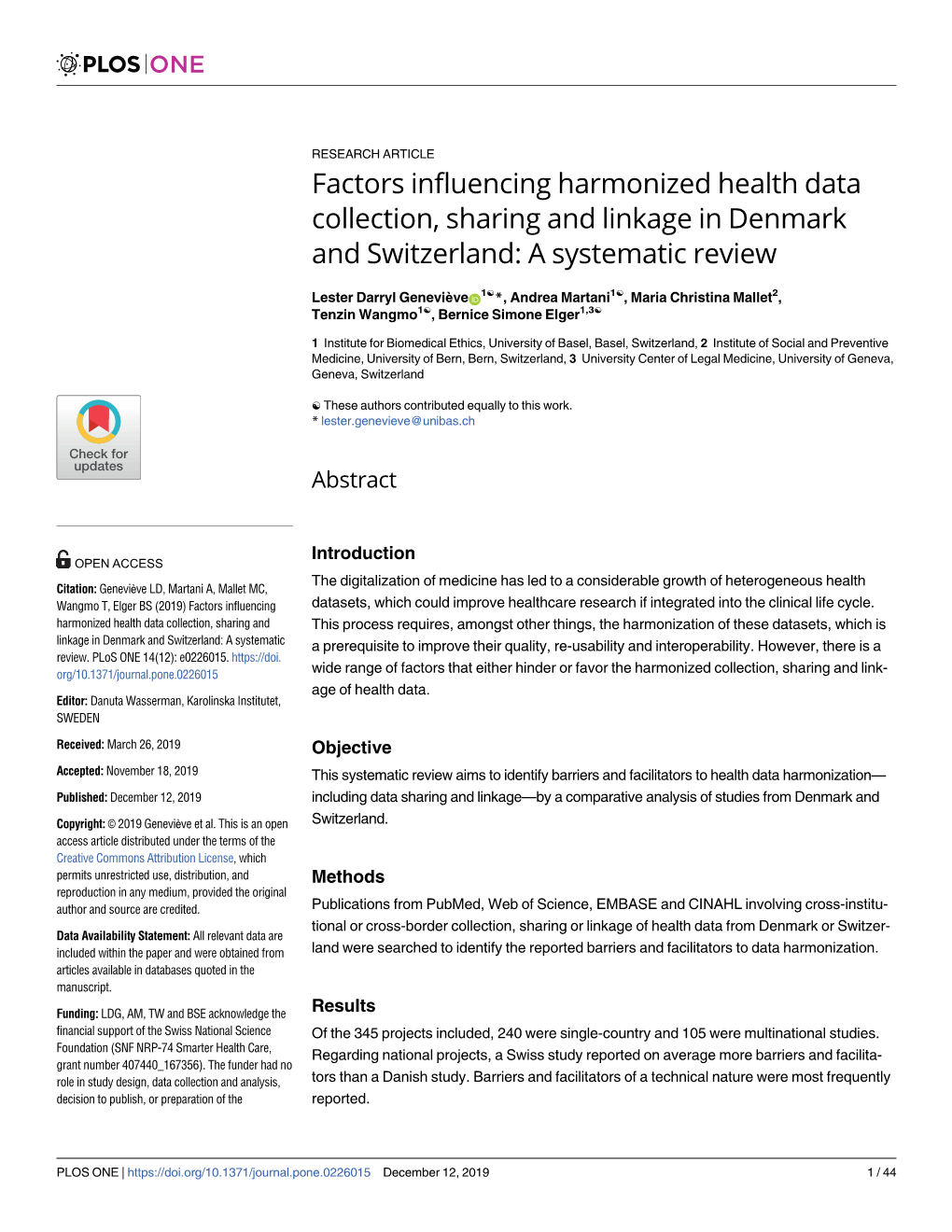 Factors Influencing Harmonized Health Data Collection, Sharing and Linkage in Denmark and Switzerland: a Systematic Review